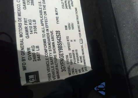 2011 Cadillac Srx Standard z USA, uszkodzony, nr VIN 3GYFNGEY9BS542528